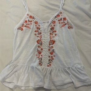 Embroidered Floral White Tank